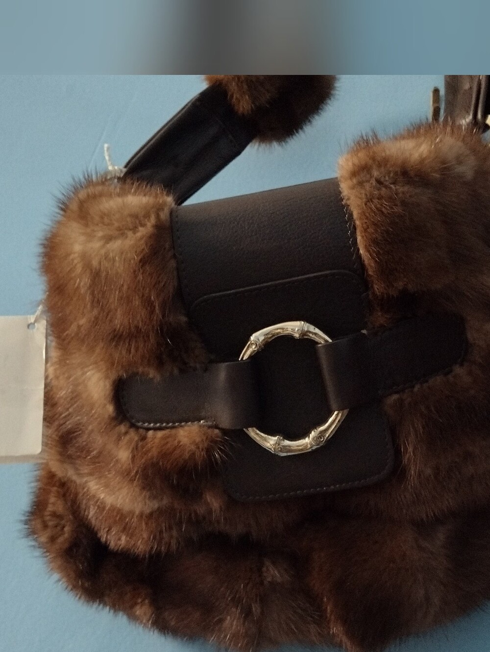 FALOR Mink Fur Leather Shoulder Bag, NWT